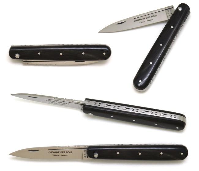 COUTEAU DE POCHE ROUENNAIS EN POINTE DE CORNE NOIRE GAMME ELEGANCE - PLEIN MANCHE 11 CM