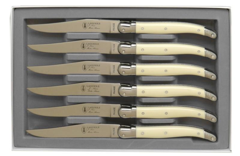 Coffret de 6 couteaux laguiole de table couleur ivoire