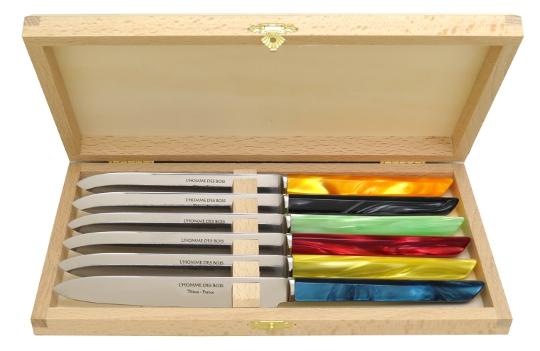 Coffret de 6 couteaux de table de thiers en couleurs