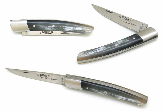COUTEAU DE POCHE LE THIERS® EN CORNE GRISE MANCHE 11 CM - RESSORT LISSE