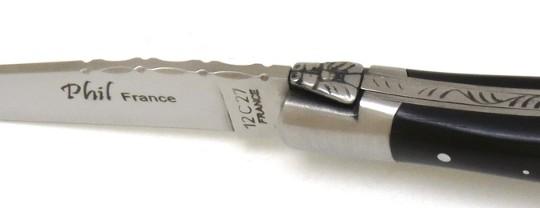 COUTEAU LAGUIOLE AVEC TIRE-BOUCHON EN BOIS D' EBENE COUTEAU LAGUIOLE ARTISANAL - 2 MITRES INOX - MANCHE 12 CM