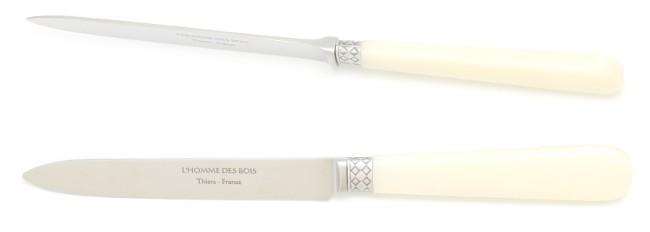 1 COUTEAU DESSERT A BOUT POINTU MANCHE FACON IVOIRE - VIROLE DAMIER N°202