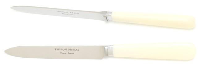 1 COUTEAU DESSERT A BOUT POINTU MANCHE FACON IVOIRE - VIROLE FILET CHROMEE