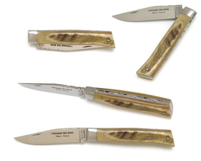 COUTEAU DE POCHE ALPIN EN CORNE DE BELIER MANCHE 10,5 CM - 1 MITRE INOX - GAMME ELEGANCE