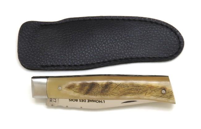 COUTEAU DE POCHE ALPIN EN CORNE DE BELIER MANCHE 10,5 CM - 1 MITRE INOX - GAMME ELEGANCE