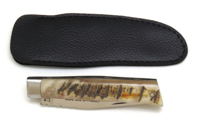 COUTEAU DE POCHE ALPIN EN CORNE DE BELIER MANCHE 10,5 CM - 1 MITRE INOX - GAMME ELEGANCE