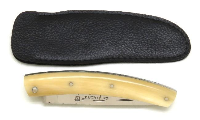 COUTEAU DE POCHE LE THIERS® EN CORNE BLONDE PAR L'HOMME DES BOIS - PLEIN MANCHE- GAMME ELEGANCE