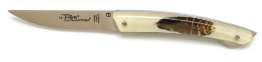 Couteau de chasse artisanal Le Thiers ® décor plume de bécasse