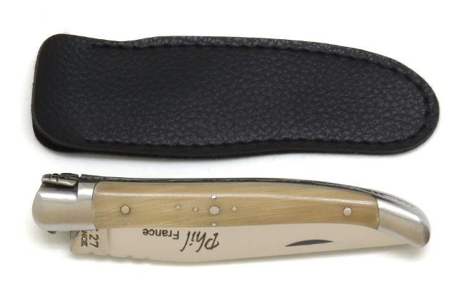 COUTEAU LAGUIOLE EN 12C27 EN POINTE DE CORNE 2 MITRES INOX - MANCHE 11 CM