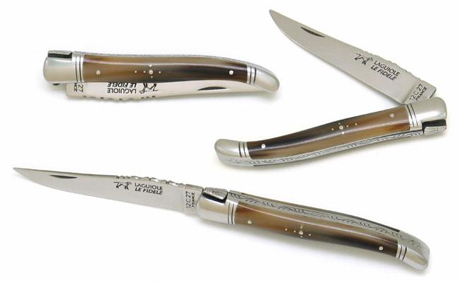 COUTEAU DE POCHE LAGUIOLE EN POINTE DE CORNE 2 MITRES INOX - MANCHE 12 CM