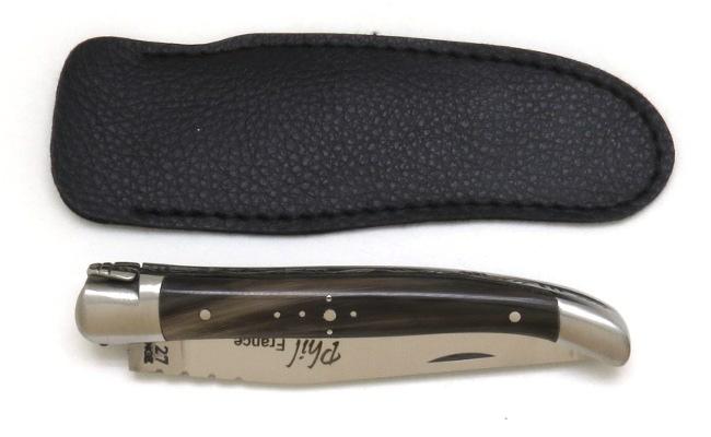 COUTEAU DE POCHE LAGUIOLE EN CORNE NOIRE 2 MITRES INOX - MANCHE 11 CM