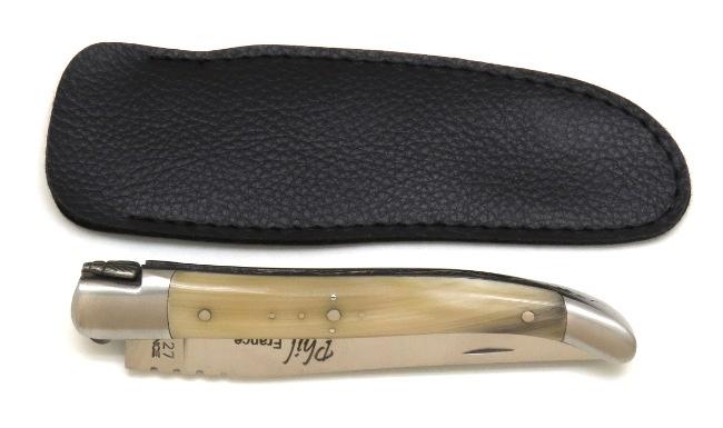 COUTEAU DE POCHE LAGUIOLE EN POINTE DE CORNE COUTEAU PLIANT LAGUIOLE - 2 MITRES INOX - MANCHE 12 CM