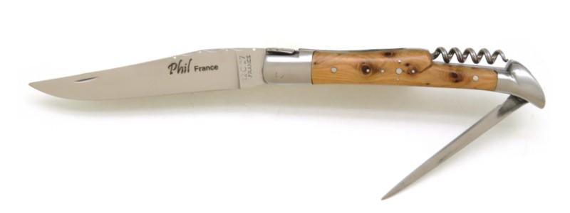 Couteau Laguiole avec tire bouchon et poinçon en bois de genévrier