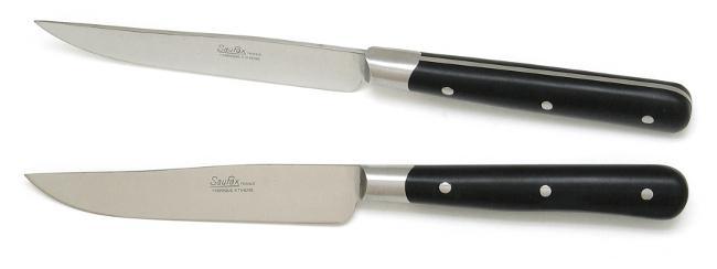 COUTEAUX STEAK MANCHE NOIR EN RESINE 1 MITRE INOX - LAME LISSE FORME YATAGAN