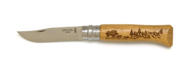 Couteau Opinel chêne animalia gravure sanglier