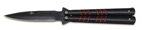 Couteau papillon manche noir et rouge