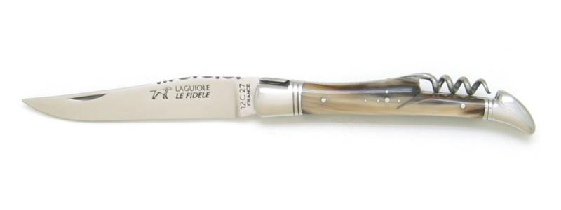 Couteau pliant Laguiole avec tire bouchon en corne