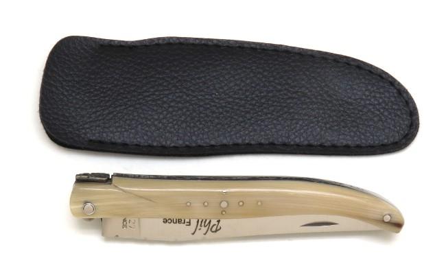 COUTEAU PLIANT LAGUIOLE MANCHE EN CORNE BLONDE COUTEAU LAGUIOLE PHIL - PLEIN  MANCHE 12 CM