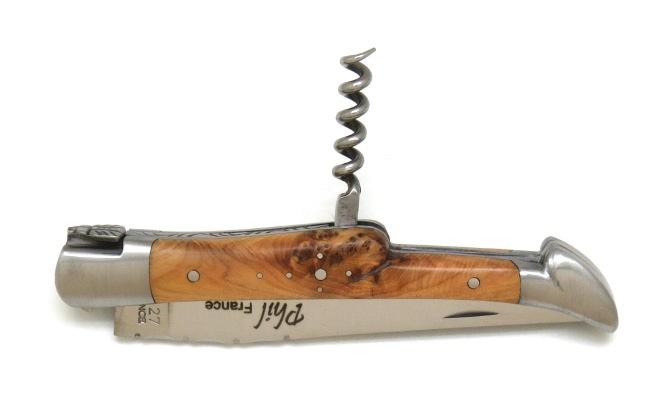 COUTEAU DE POCHE PHIL EN BOIS DE GENEVRIER COUTEAU PLIANT LAGUIOLE AVEC TIRE BOUCHON - MANCHE 12 CM