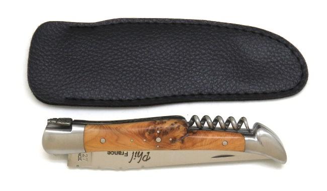 COUTEAU DE POCHE PHIL EN BOIS DE GENEVRIER COUTEAU PLIANT LAGUIOLE AVEC TIRE BOUCHON - MANCHE 12 CM
