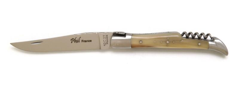 Couteau pliant Laguiole avec tire bouchon en corne