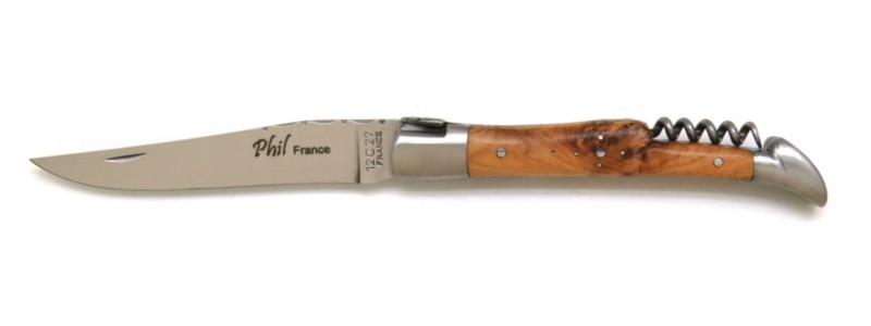 Couteau pliant Laguiole avec tire bouchon en genévrier