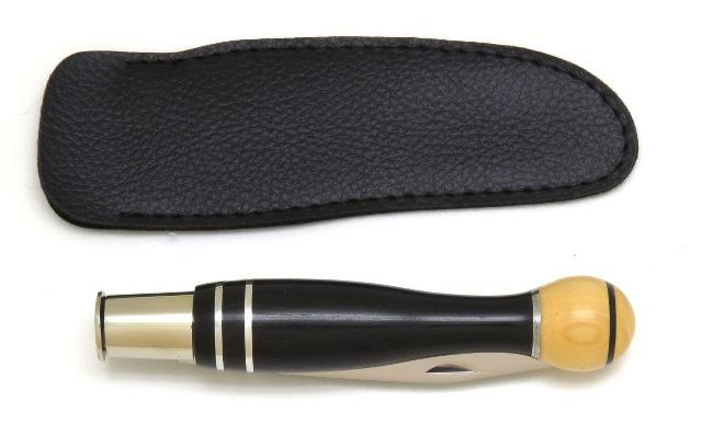 COUTEAU PLIANT NONTRON BOULE MARQUETERIE EBENE BUIS ALU N°25 - MANCHE 12 CM EN MARQUETERIE - VIROLE TOURNANTE  MAILLECHORT