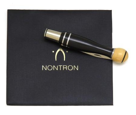 COUTEAU PLIANT NONTRON BOULE MARQUETERIE EBENE BUIS ALU N°25 - MANCHE 12 CM EN MARQUETERIE - VIROLE TOURNANTE  MAILLECHORT
