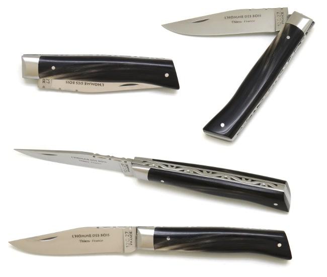 COUTEAU DE POCHE ALPIN EN CORNE NOIRE MANCHE 10,5 CM - 1 MITRE INOX - GAMME ELEGANCE
