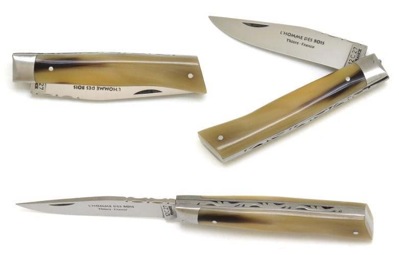 COUTEAU DE POCHE ALPIN EN POINTE DE CORNE BLONDE MANCHE 10,5 CM - 1 MITRE INOX - GAMME ELEGANCE