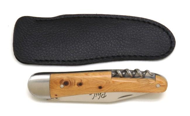 COUTEAU ALSACIEN 2P EN GENEVRIER MANCHE 10 CM - AVEC TIRE BOUCHON - LAME INOX