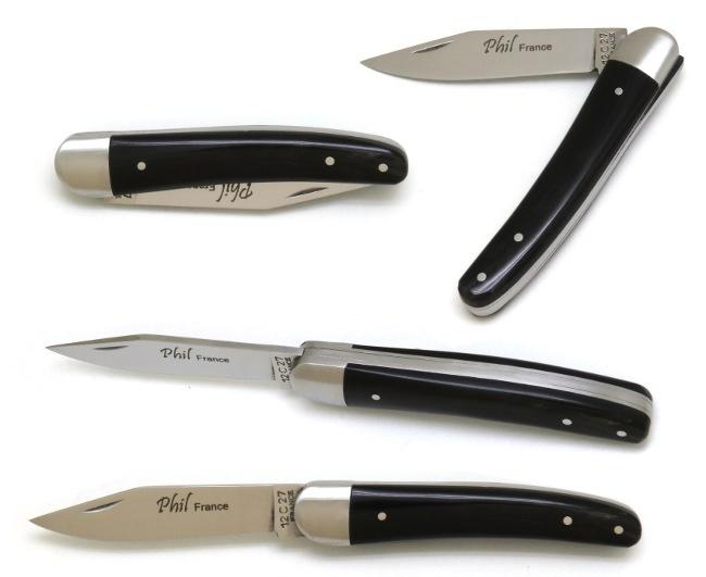 COUTEAU ALSACIEN EN POINTE DE CORNE NOIRE MANCHE 10 CM - LAME INOX