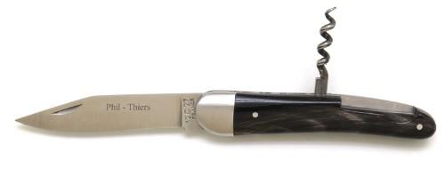 COUTEAU ALSACIEN 2P EN CORNE MANCHE 10 CM - AVEC TIRE BOUCHON 
