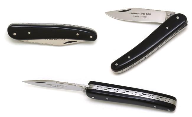 COUTEAU DE POCHE ALSACIEN EN POINTE DE CORNE NOIRE PLEIN MANCHE - GAMME ELEGANCE