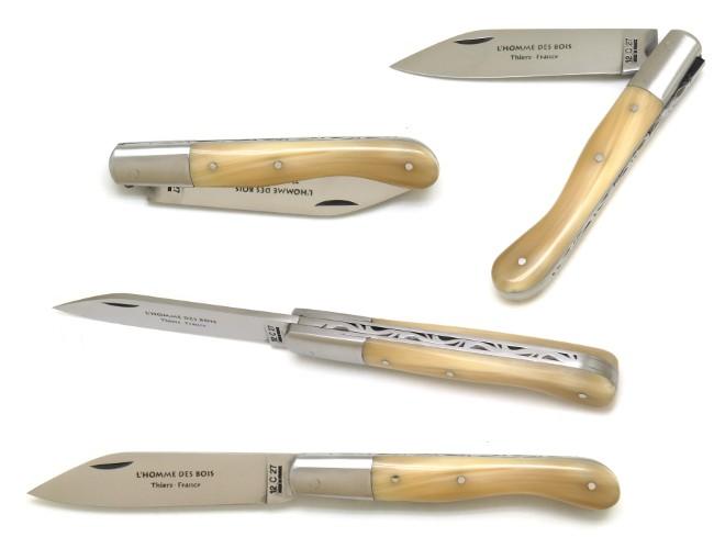 COUTEAU DE POCHE AURILLAC EN POINTE DE CORNE BLONDE MANCHE 11 CM - 1 MITRE INOX