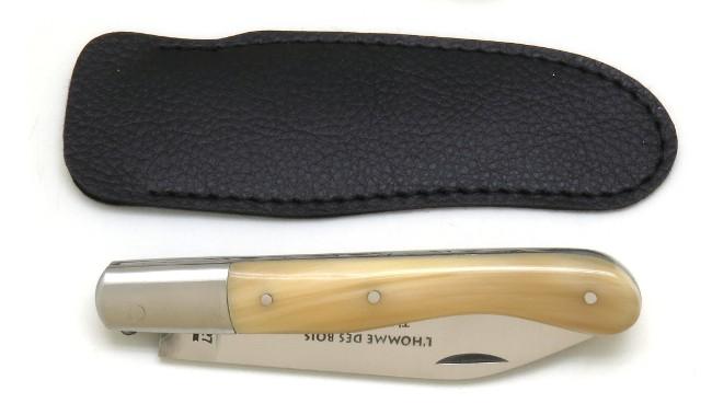 COUTEAU DE POCHE AURILLAC EN POINTE DE CORNE BLONDE MANCHE 11 CM - 1 MITRE INOX