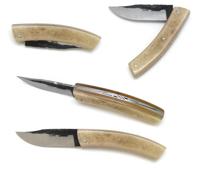 COUTEAU DE CHASSE PLIANT BARIBAL EN BELIER LAME EN ACIER CARBONE - PLEIN MANCHE 12 CM