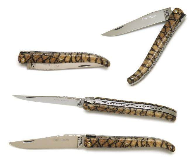 COUTEAU DE POCHE PHIL EN CORAIL TIGRE STABILISE PAR L'HOMME DES BOIS - PLEIN MANCHE - GAMME ELEGANCE