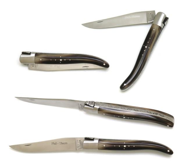 COUTEAU DE POCHE PHIL EN CORNE BLONDE 1 MITRE INOX - MANCHE 12 CM
