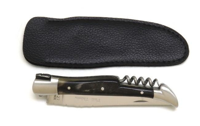 COUTEAU DE POCHE PHIL EN CORNE DE BELIER TIRE BOUCHON - 2 MITRES INOX - MANCHE 12 CM