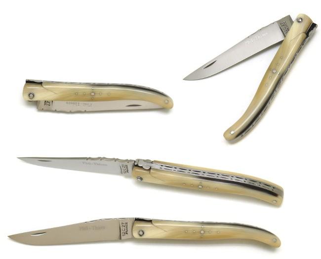 COUTEAU DE POCHE PHIL EN POINTE DE CORNE BLONDE PLEIN MANCHE 12 CM - GAMME ELEGANCE
