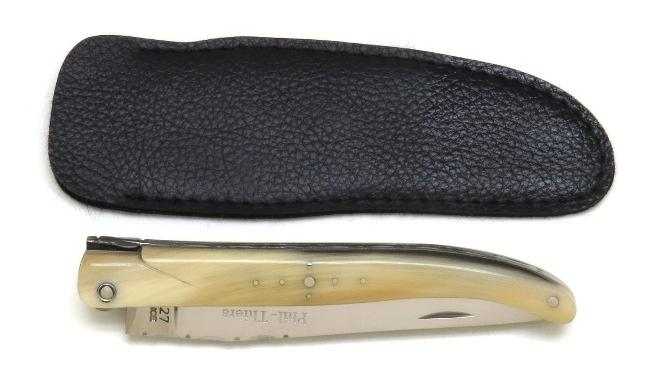 COUTEAU DE POCHE PHIL EN POINTE DE CORNE BLONDE PLEIN MANCHE 12 CM - GAMME ELEGANCE