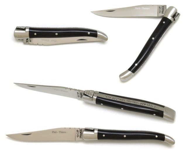COUTEAU DE POCHE PHIL EN CORNE NOIRE 2 MITRES INOX - MANCHE 10 CM