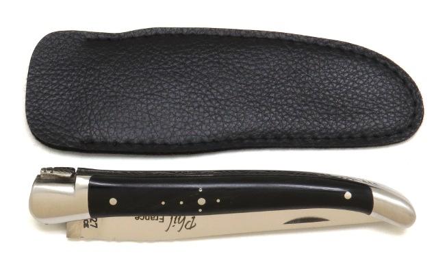 COUTEAU DE POCHE PHIL EN CORNE NOIRE 2 MITRES INOX - MANCHE 13 CM