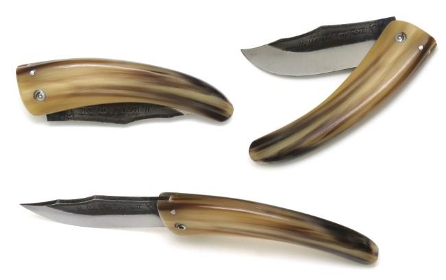 COUTEAU CORSE U MONTE D'ORU MANCHE EN CORNE BLONDE PLEIN MANCHE - LAME EN ACIER CARBONE