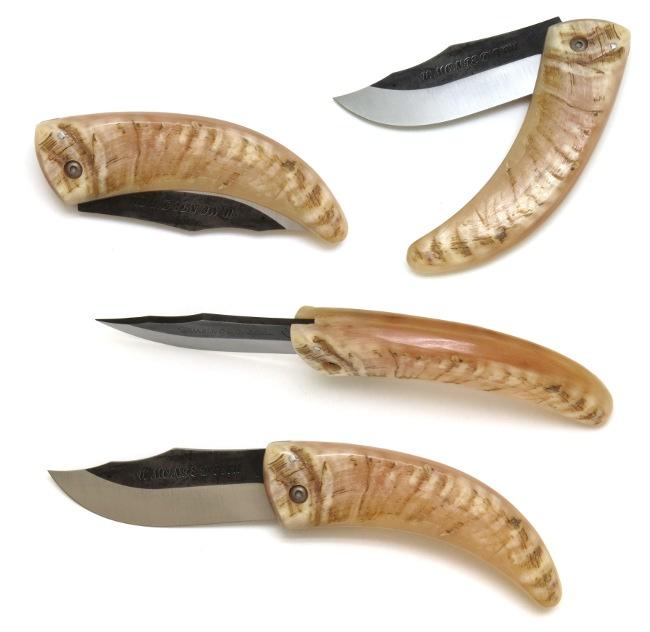COUTEAU U MONTE D'ORU MANCHE EN CORNE DE BELIER PLEIN MANCHE 12 CM - LAME EN ACIER CARBONE