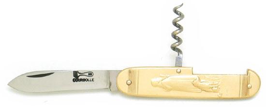 Couteau de poche manche laiton Coursolle décor Berger avec tire bouchon