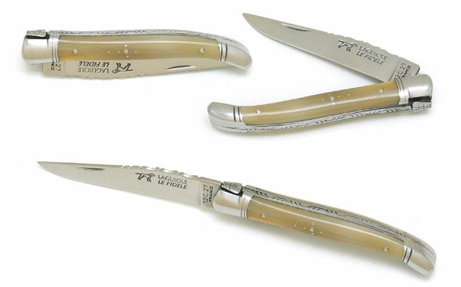 COUTEAU DE POCHE LAGUIOLE EN POINTE DE CORNE 2 MITRES INOX - MANCHE 11 CM