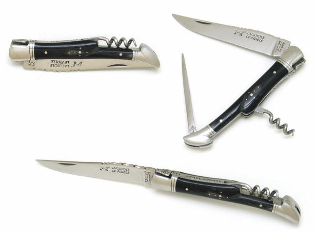 COUTEAU DE POCHE LAGUIOLE EN CORNE TIRE BOUCHON POINCON - MITRES INOX - MANCHE 12 CM