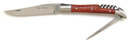 Couteau de poche laguiole avec tire bouchon et poinçon en bois de rose
